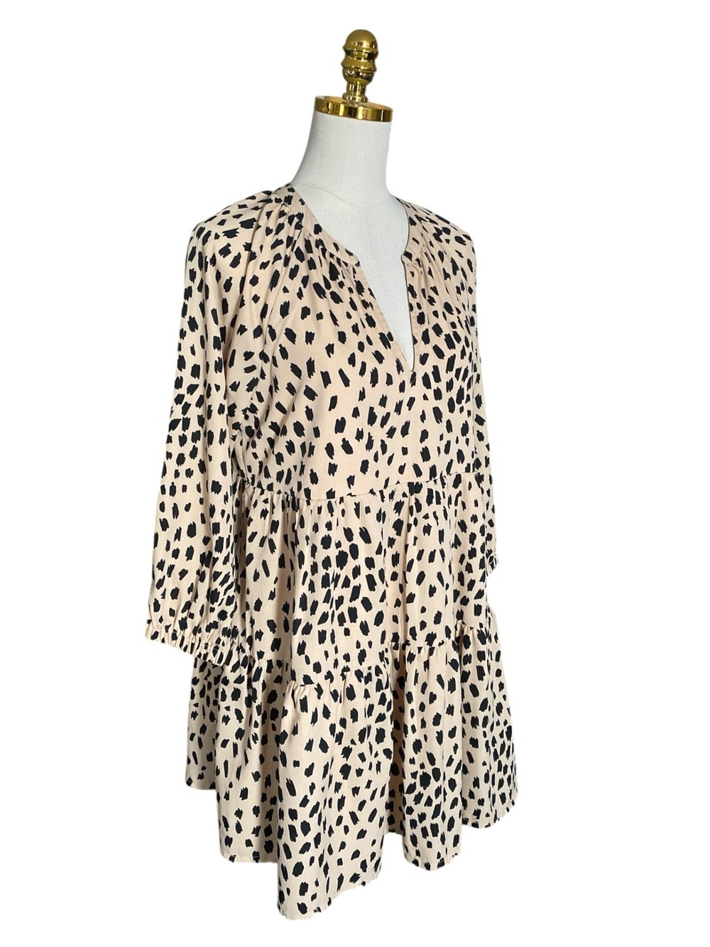 Vineyard Vines Women Leopard Print V-Neck Tiered Swing Dress Beige & Black Small - Picture 5 of 11